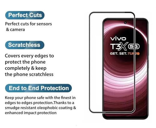 Image of DD SON Tempered Glass Screen Protector Compatible for Vivo T3X 5G, iQOO Z9X 5G, Realme Narzo 70X 5G HD Glass with Edge to Edge Coverage and Easy Installation kit,Black