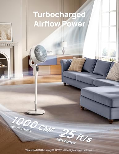 Image of DREO Fan for Bedroom, 2026 Upgraded, 90ft Airflow, 20dB Quiet Fan, 90 Oscillating Standing Fan for Whole Room, DC Motor, 8+H Speeds, 3 Modes, 38-42'' Adjustable Height, 8H Timer, 105 Manual Vertical