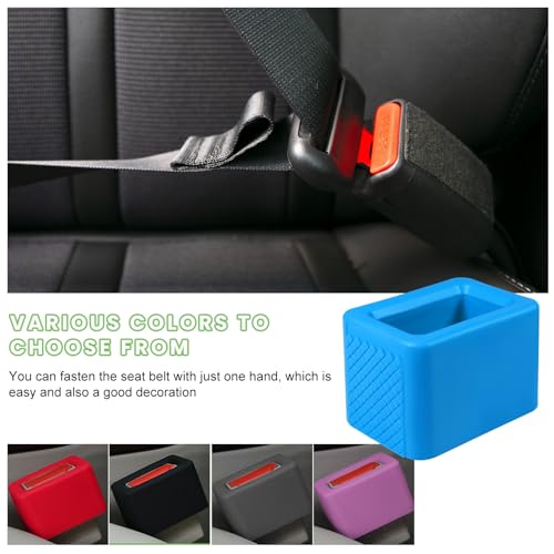 Image of povtii 2PCS Car Seat Belt Buckle Holder, Silicone Auto Seatbelt Buckle Booster Makes Receptacle Upright Buckling, Easy Access Seat Belt Buckle Safety Cover for Kids, Car Accessories (Blue)