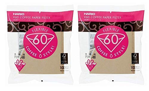 Hario V60 Filter Papers - Brown 100 Count Paper - 02 Size Pack of 2