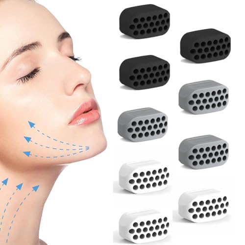 BDEPSTR 9 Pezzi Set di Mascella Allenatore Esercizi, Eliminatore Doppio Mento, Jaw Liner Trainer, Silicone Jaw Exerciser per Uomini e Donne, Allenatore Viso