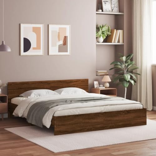 ZEYUAN Bettgestell mit Kopfteil Braun Eiche-Optik 200x200 cm, Bett, Bed Frame, Familienbett, Bettrahmen, Bett Gestell, Bett Rahmengestell, Schlafzimmer Bett - 3207461 ZEYUAN Bettgestell mit Kopfteil Braun Eiche-Optik 200x200 cm, Bett, Bed Frame, Familienbett, Bettrahmen, Bett Gestell, Bett Rahmengestell, Schlafzimmer Bett - 3207461