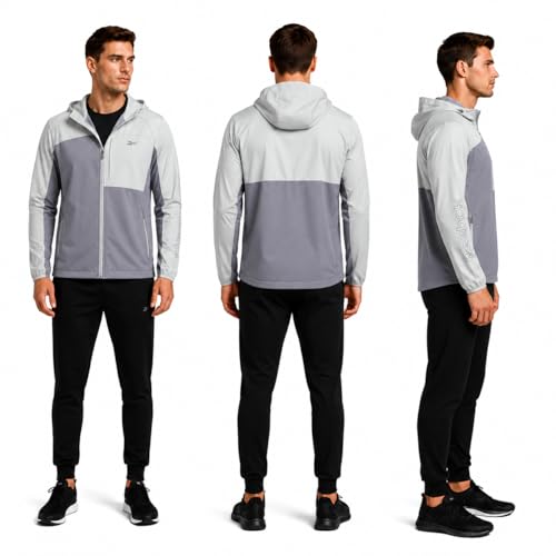 Image of Reebok Mens Softshell Jacket - Lightweight Fleece Mens Jacket with Hood - Weather Resistant Zip Up Windbreaker Coats for Men