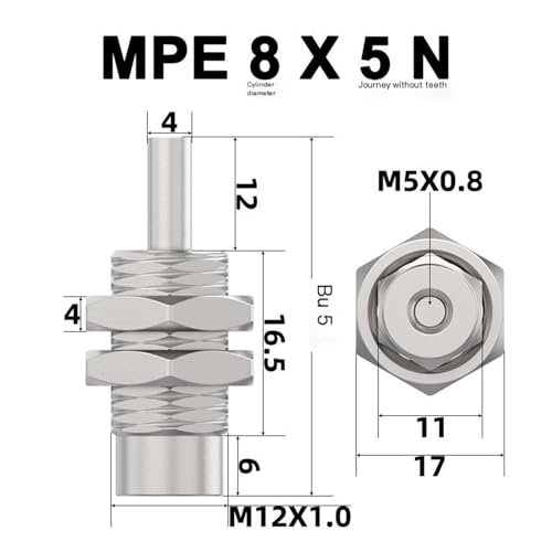 Cilindro de aguja muelle neumático serie MPE de simple efecto con pasador 3