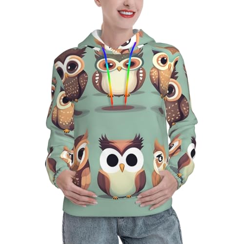 Sweat à capuche femme ajusté avec poche kangourou et pull imprimé chouettes