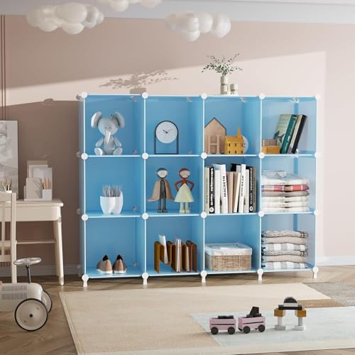 Image of 8 Door Kids Cartoon Wardrobe Storage Cabinet - DIY Modular Clothes Organizer with Hanging Cartoon Design Wardrobe with Multi for Bedroom, Living Room,Entryway