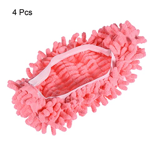 Image of MECCANIXITY Washable Cleaning Shoes Cover Multifunction Chenille Duster Mop Slippers Foot Socks for House Floor, Pack of 4 Pink