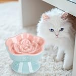 S&Q's CERAMICS Raised Slow Feeder Cat Bowl, Ceramic Elevated and Titled Glass Food Bowl Small Dogs Slow Feeder, Flower Shaped Cute Cat Dish for Dry and Wet Food (Pink, 5.8") - Image 6