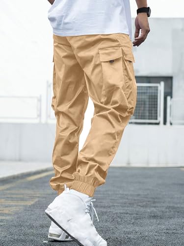 Image of JEMLDL Mens Cargo Joggers Pants Elastic Waist Drawstring with Flap Pockets Techwear Pants for Men