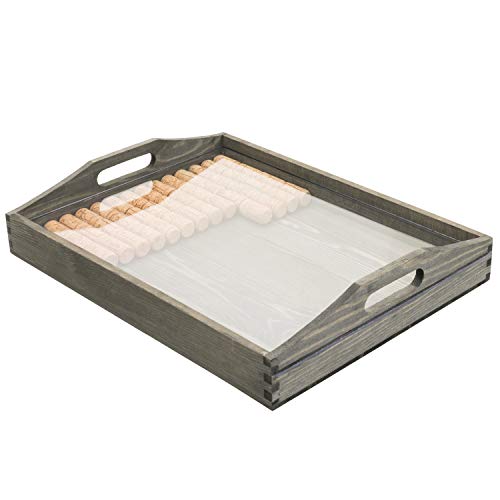 Mygift Vintage Gray Wood Wine Cork Storage Decor Serving Tray With Handles And Clear Acrylic Panel Cover #TOP6