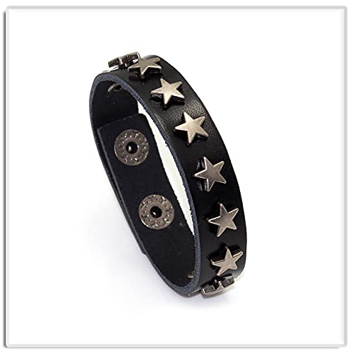 Xusamss Hip Hop Alloy Star Wristband Leather Cuff Bracelet,7.5inches2