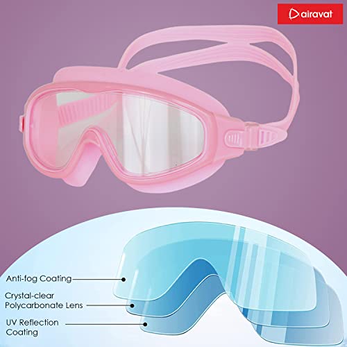 Image of AIRAVAT Macho swimming goggles for Kids Children Teens, polycarbonate goggles, Anti-Fog, Anti-UV, Wide View Swimming Goggles, Free size (Pink Combo)