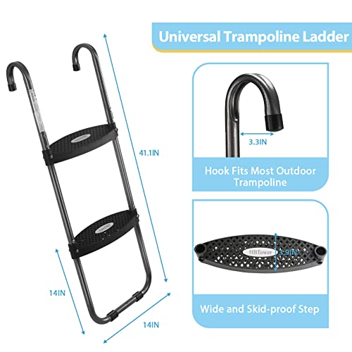 Image of HBTower Trampoline Ladder, 2 Steps with Wide Steps, Trampoline Storage Bag, Universal Hook, 220 lbs Capacity Trampoline Accessories for Children Kids, Black