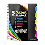A4 / A5 5-Part Subject Notebook with Strong Repositionable Tabbed Dividers Micro-Perforated Feint Ruled Pages with Margin 70 gsm Paper - Available in Packs of 1 3 or 5 - Ideal for School Office Home