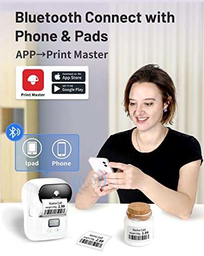 Phomemo Label Printer - M110 Address Label Maker Bluetooth Thermal Portable Label Maker Machine For Small Business, Barcode, Cable, Retail, Clothing, Barcode Printer Compatible With Phones & Pc, White #TOP2