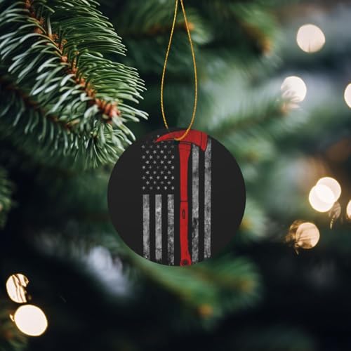 AUGUSTRUSH Christmas Round Ornaments, Firefighter Axe Red Line Flag, 8cm/10cm Aluminum Christmas Tree Hanging Decorations For Fireplace Mantel, Party, Home Festive Decor - Image 5