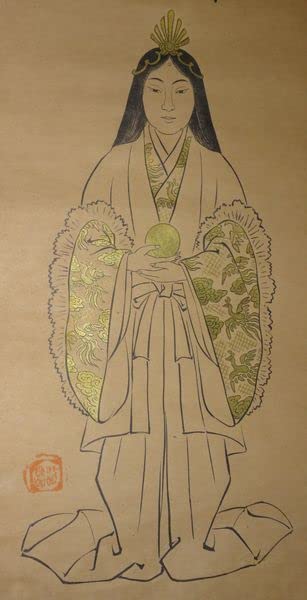 稀少 アンティーク 神社 御田之神 御田神 田の神 神画 常仙 紙本 肉筆 掛軸 稀少 アンティーク 神社 御田之神 御田神 田の神 神画 常仙 紙本