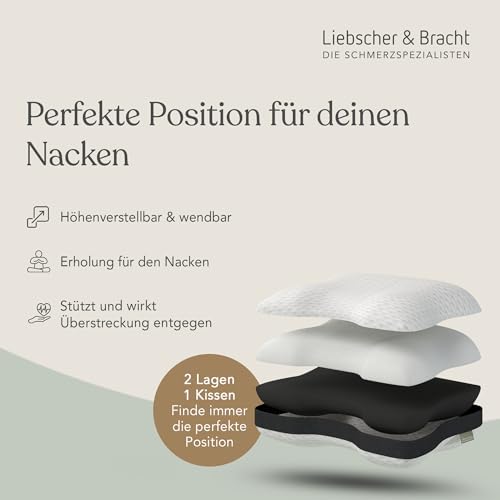 Liebscher & Bracht – Nackenstützkissen orthopädisch zur Unterstützung bei Nackenschmerzen 40x55cm – Schlafkissen ergonomisch & höhenverstellbar - mittelfest & fest – Atmungsaktiv & Waschbar