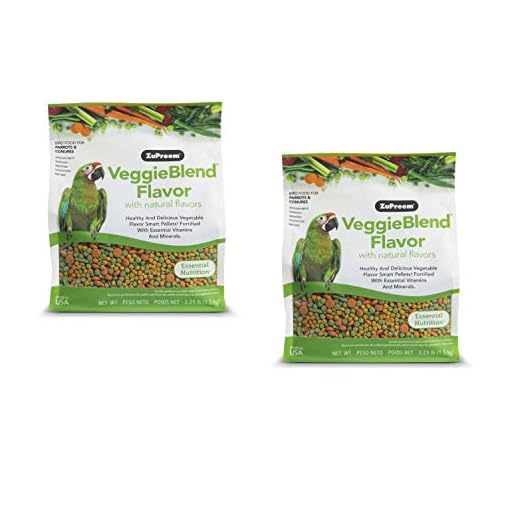 ZuPreem VeggieBlend Smart Pellets Bird Food for Parrots & Conures, 3.25 lb Bags (2-Pack) - Made in The USA, Daily Nutrition, Minerals for African Greys, Amazons, Eclectus, Cockatoos