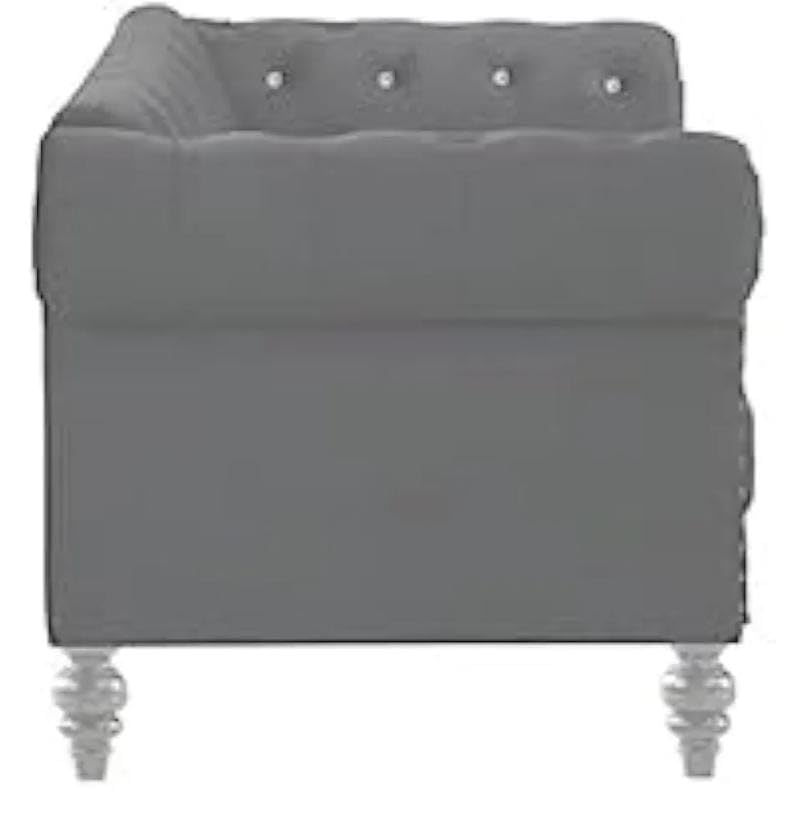 Image of Stellar Hand CRIS Cross Tufted Three Seater Elegant Wooden Base Silver Legged Sofa in Wide Extravagant Fabric, Gives Luxurious Look for Home /Living Room /Office /Guest Room /Hotels