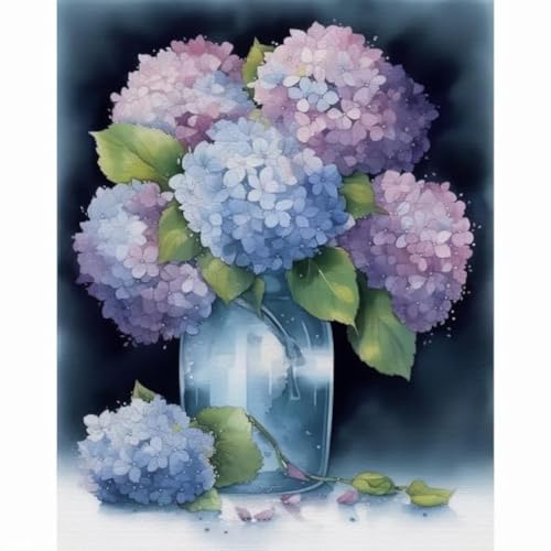 Image of 11 CT Cross Stitch Kits for Beginners Blue-Purple Hydrangea Printed Stamped Cross-Stitch Supplies Needlework Printed Embroidery Kits DIY Kits Needlepoint Starter Kits 34x42cm