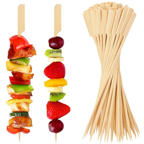 DOUDOULE Bamboo Skewers for Appetizers, [10 Inch, 200PCS] Long Cocktail Picks Fancy Toothpicks for Appetizers, Flat Paddle Wooden Skewers Food Sticks for Party Drinks Fruit Charcuterie
