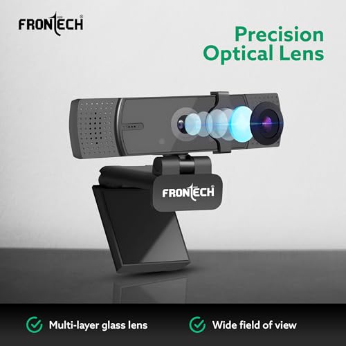 Image of Frontech E-CAM 4K Ultra HD Webcam | 2160P 30FPS | 90 Wide Angle | Privacy Lens Cover | Built-in Mic | USB Plug & Play (FT-2257)