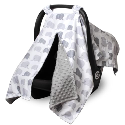 Image of Boryokun Car Seat Cover for Babies, Minky Winter Infant Car Seat Cover, Nursing Cover for Baby Breastfeeding, Suitable for Baby Carrier, Stroller, with Peekaboo Opening Car Seat Canopy