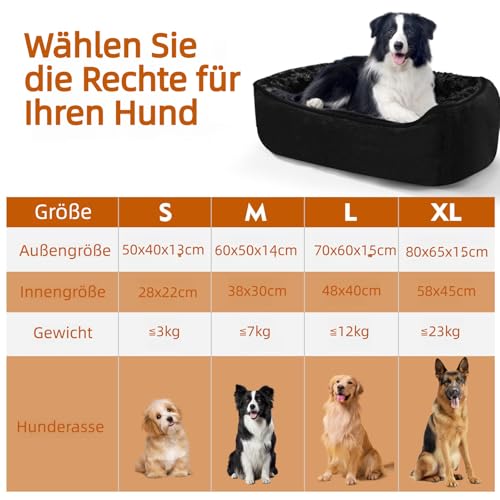 Muecleao Hundebett, Weiches waschbares Hundesofa mit Plüsch, bequemes Hundekissen und Rutschfester Hundekorb für kleine und mittelgroße Hunde (Schwarz, 70x60x15cm(L X W X H))