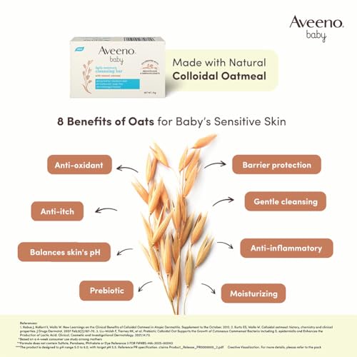 Image of Aveeno Baby Daily Moisture Cleansing Bar 75g (Pack of 10) | With natural Oatmeal, Glycerin and Shea Butter | Co-created with Pediatricians and Dermatologists for newborn sensitive skin | pH balanced, free of soap, parabens sulfates and phthalates