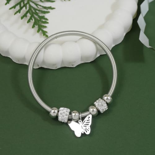 Image of I Jewels Fashion Stylish Silver Plated Adjustable Charm Bracelet with Stone Beads for Women