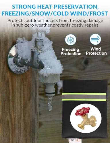 2Pack Outdoor Faucet Covers for Winter,8.3\" H x 6.7\" W Hose Bib Covers for Winter Freeze Protection, Outside Spigot Cover Insulated Waterproof Water Pipe Protector (Black-2Pack)