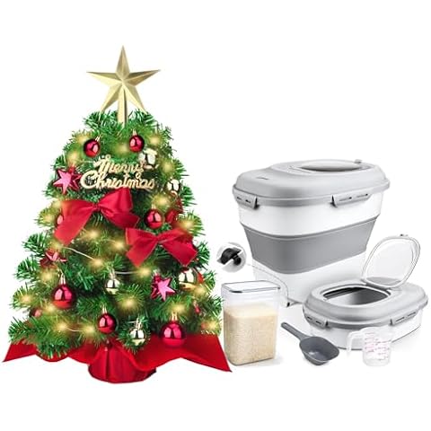 Komzon Small Christmas Tree with Lights and Collapsible 13 to 50Lbs food Storage Containers Cover