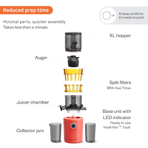 Image of Atomberg Althea Cold Press Juicer For Home | High Nutrition | 40RPM | Easy To Use & Clean | Auto Reverse | XL Hopper | Safety Features | Ideal for Fruit, Veggie Juices, Coconut Milk | Sunset Orange