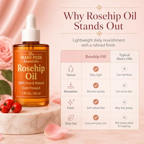 Image of TMPE Rosehip Seed Oil for Brighter, Smoother Skin |100% Pure & Cold Pressed Antioxidant Oil for Face, Hair, Skin & Nails | Hydrating, Lightweight & Fast Absorbing Moisturizer - 30ML
