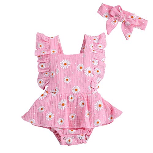 Newborn Baby Girl Daisy Romper Dress Clothes Adjustable Ruffles One Piece Romper Bodysuit Jumpsuit Baby Summer Outfits (Pink, 0-6 Months) #TOP18
