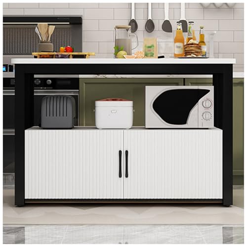 Banco de trabajo de varios niveles con armario de almacenamiento, marco de metal resistente, mesa rectangular grande de preparación para uso doméstico y comercial, diseño negro resistente, nizer