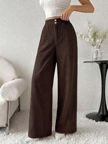 Image of SMOWKLY Authentics Women's Trendy Casual Corduroy Stretchable Baggy Loose Korean Trouser with Pockets || High Rise Elastic Waist Going Out Lounge Pants || Wide Leg Summer Pants for Woman