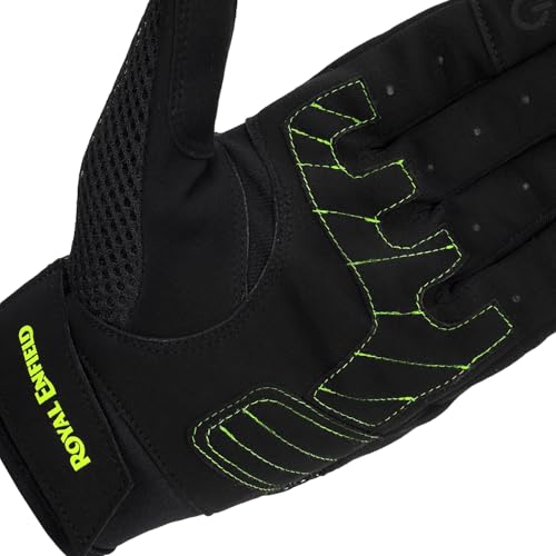 Image of Royal Enfield Aeroflex Riding Gloves | Construction: 100% Polyester Air Mesh, Poly Stretch Fabric & Microsuede | Impact Protection: TPR Knuckle Protectors | Airflow: Airmesh Panels| Black & NEON 2XL