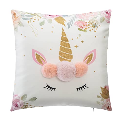 Atmosphera - Coussin Enfant Licorne - Pompons - 39x39 cm