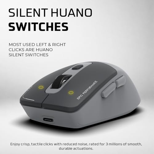 Image of Amkette Epic S Rechargeable Wireless Mouse /Bluetooth Mouse |2 BT + 2.4GHz | Up to 3200 DPI Instant S201 Sensor | 500mAh Type-C Charging, 40H Battery | Silent Huano Switches |6 Buttons Compact Mouse