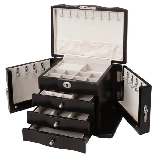 Burlwood Wooden Jewelry Box w/Lock and Key (Espresso)