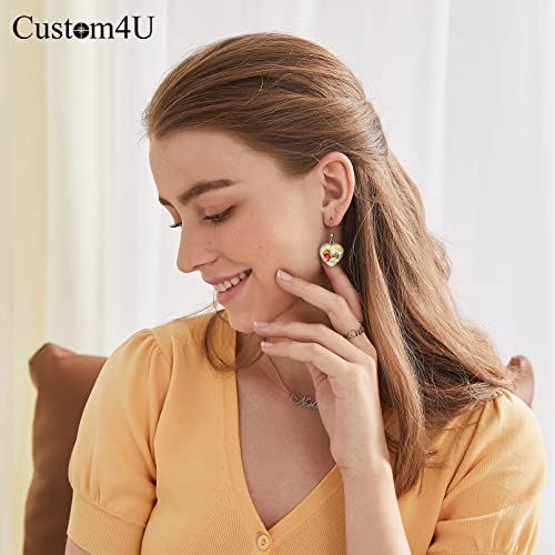 Custom4U Personalized Picture Earrings for Women Stainless Steel/Gold-Plated/Black Custom Heart/Teardrop Dangle Stud Photo Earrings Memorial Jewelry Gifts for Birthday Mothers Day Christmas(Gift Box)2