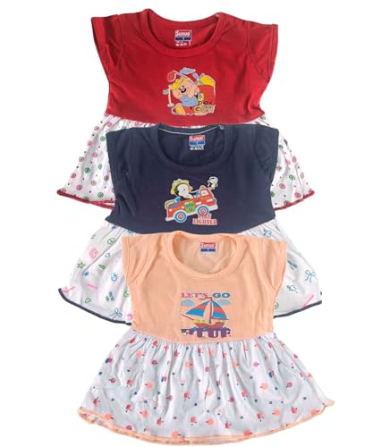Image of Baby Girl Cotton A-Line Frock with Pant Combo (Pack of 3)
