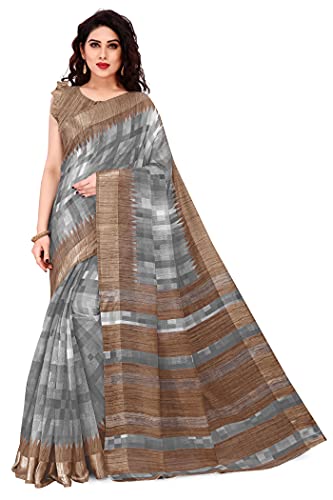 Image of SOURBH Cotton Blend Texture Printed Womens Saree New with Blouse Piece