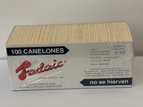 100 placas de canelones precocidos, marca Fadaic, envase especial hosteleria