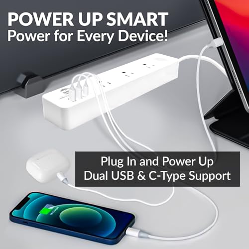 WBM SMART Extensión PG-01A con 3 tomas, 2 puertos USB y 1 enchufe tipo C, cable de 1.8 m, voltaje 125V, corriente máxima 10 Amps miniatura 6