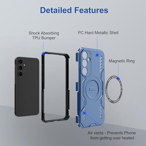 Image of amazon basics Back Case Cover for Samsung Galaxy A35 5G | Magnetic Case with Built-in Metal Ring | Supports Mag-Safe Charger, Wallet & Car Mount | Shockproof Hybrid PC + TPU | Blue