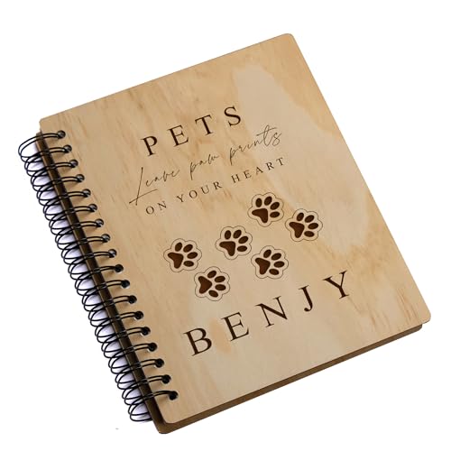 Personalised Wooden Photo Album, Pet Pawprints Design, Large 6x4 Inch, 100 Photos Capacity