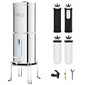 Purewell 2.25G Gravity Water Filter System with Water Level Window, 3-Stage 0.01?m Ultra-Filtration Stainless Steel Countertop System with 4 Filters and Stand, Reduce 99% Chlorine, PW-KS